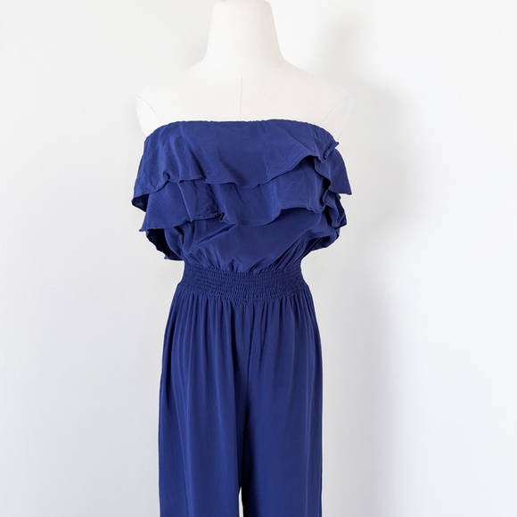 Jay Godfrey Silk Navy Jumpsuit Strapless Sleeveless Wide Leg Navy Long Onepiece - Picture 4 of 14
